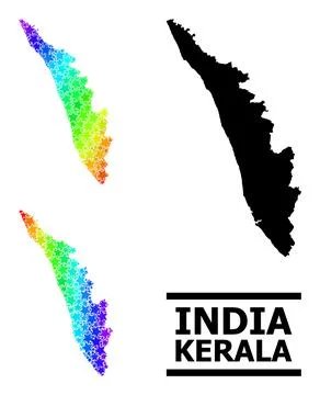Spectral Colored Gradient Starred Mosaic Map of Kerala State Collage 스톡 일러스트