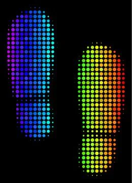 Spectral Colored Pixel Boot Footprints Icon Stock Illustration