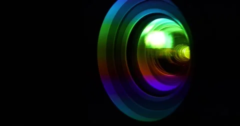 Spectral decomposition of light. Projector lens in operation,close-up shot video Stock Footage 288351528