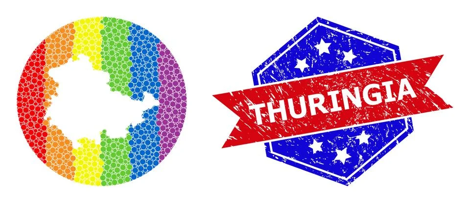 Spectral Dot Map of Thuringia State Mosaic with Stencil for LGBTQ and Grunge Illustrazione stock