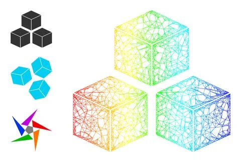 Spectral Gradient Net Mesh Cubes Icon Stock Illustration