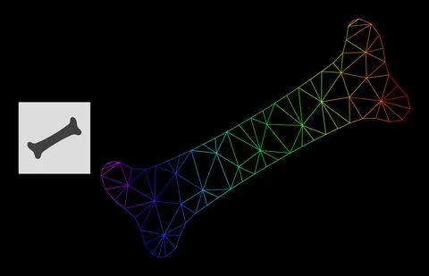 Spectral Gradient Polygonal Mesh Bone Icon Illustration