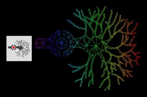 Spectral Gradient Polygonal Network Neuron Digital Interface Icon Illustrazione stock