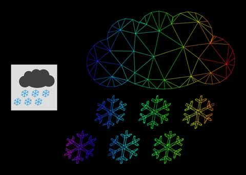 Spectral Gradient Polygonal Network Snow Cloud Icon Stock Illustration
