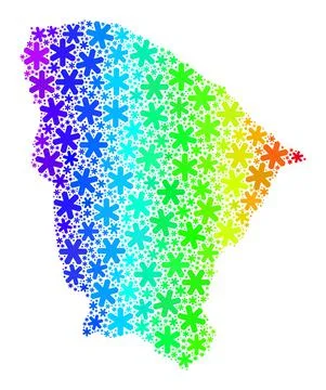 Spectral Gradient Winter Mosaic Ceara State Map with Snowflakes Illustrazione stock