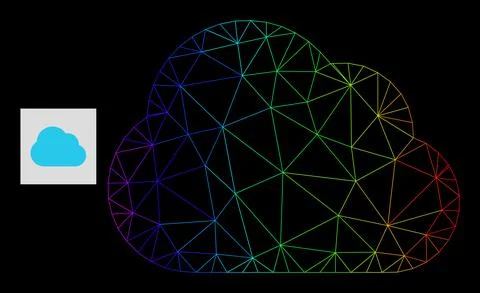 Spectral Gradiented Polygonal Net Cloud Icon Stock Illustration
