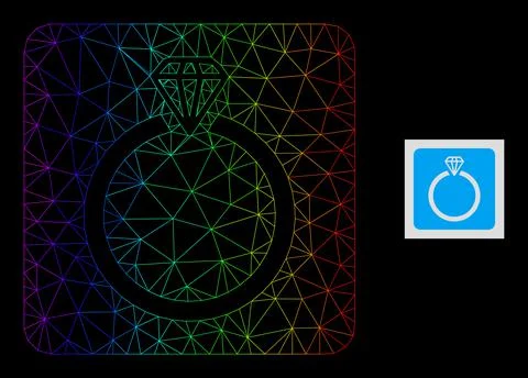 Spectral Gradiented Polygonal Net Diamond Ring Icon 스톡 일러스트