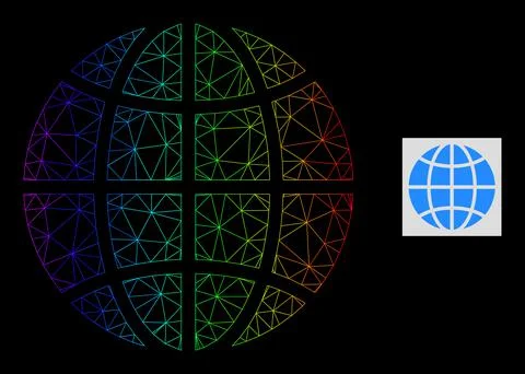 Spectral Gradiented Polygonal Net Globe Icon Illustrazione stock
