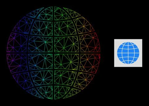 Spectral Gradiented Polygonal Net Globe Icon Stock Illustration