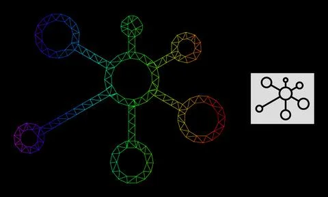 Spectral Gradiented Polygonal Net Link Nodes Icon Illustrazione stock