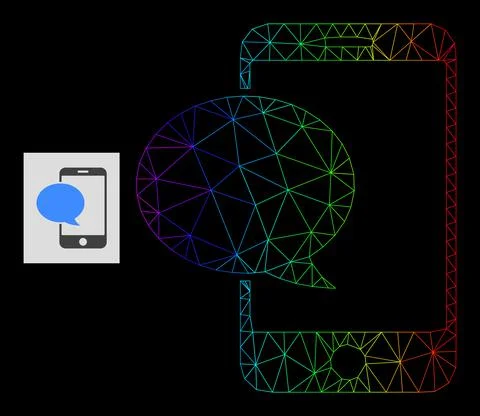 Spectral Gradiented Polygonal Net Smartphone Message Icon Stock Illustration