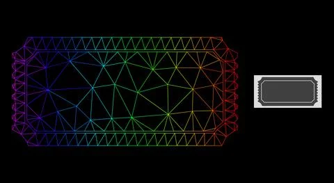 Spectral Gradiented Polygonal Net Ticket Template Icon Ilustração Stock