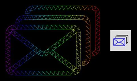 Spectral Gradiented Polygonal Network Mail Queue Icon Stock Illustration