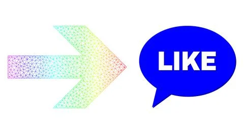Spectral Mesh Gradient Arrow Right Icon and Like Chat Balloon with Shadow イラスト素材