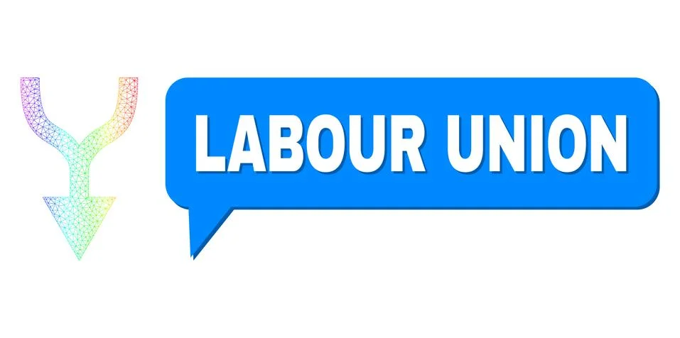 Spectral Mesh Gradient Combine Arrow Down Icon and Labour Union Speech Balloon Stock Illustration