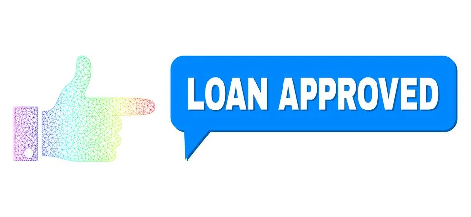 Spectral Mesh Gradient Hand Pointer Right Icon and Loan Approved Speech Bubble イラスト素材