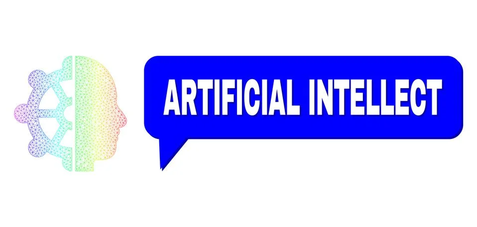 Spectral Mesh Gradient Intellect Icon and Artificial Intellect Message Cloud 스톡 일러스트