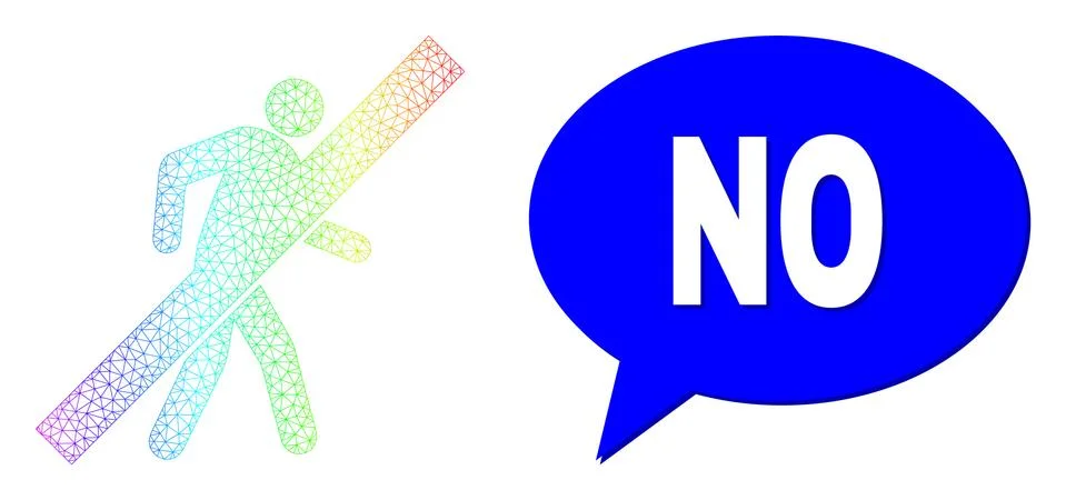 Spectral Mesh Gradient No Walking Man Icon and No Chat Balloon with Shadow イラスト素材