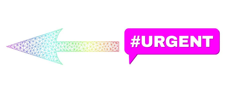 Spectral Mesh Gradient Sharp Arrow Left Icon and #Urgent Conversation Bubble Stockillustratie