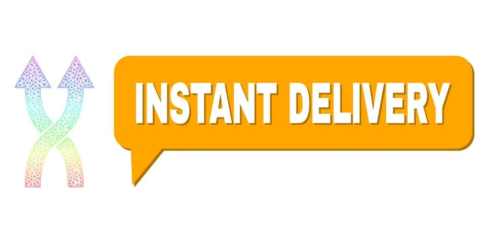 Spectral Mesh Gradient Shuffle Arrows Up Icon and Instant Delivery Chat Cloud Stockillustratie