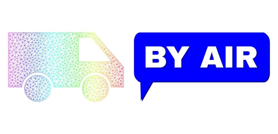 Spectral Mesh Gradient Van Icon and By Air Message Cloud with Shadow イラスト素材