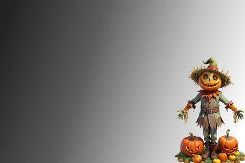 Spectral Mist Gentle Gray Gradient with Terrifying Pumpkin Scarecrow Stock Illustration