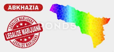 Spectral Mosaic Abkhazia Map and Scratched Legalize Marijuana Stamp Stock Illustration