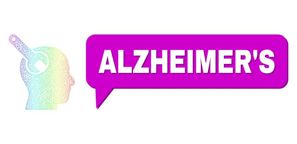 Spectral Net Gradient Brain Tool Icon and Alzheimer'S Speech Cloud with Shadow Stock Illustration