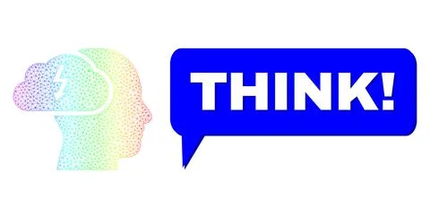 Spectral Net Gradient Brainstorming Icon and Think! Speech Bubble with Shadow Stock Illustration