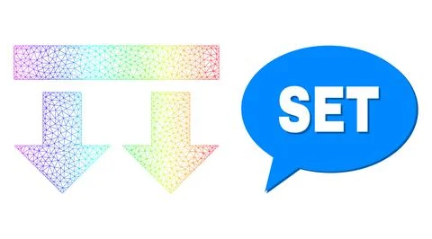 Spectral Net Gradient Bring Down Icon and Set Speech Cloud with Shadow 스톡 일러스트