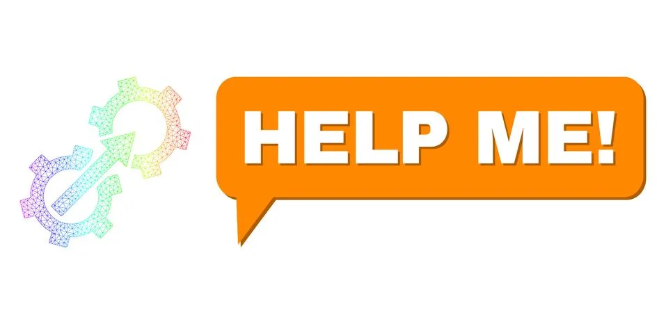 Spectral Net Gradient Gear Integration Icon and Help Me! Message Cloud with Stock Illustration