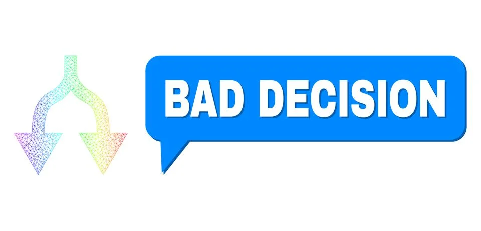 Spectral Net Gradient Split Arrows Down Icon and Bad Decision Message Bubble Stock Illustration