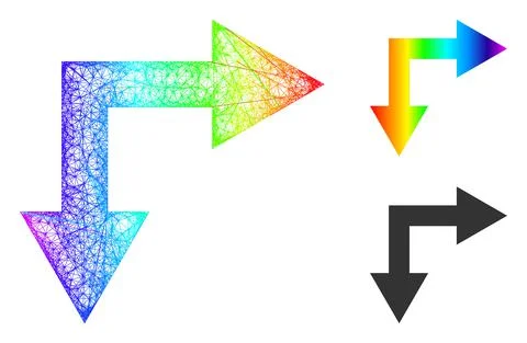Spectral Net Mesh Gradient Bifurcation Arrow Right Down Icon 스톡 일러스트