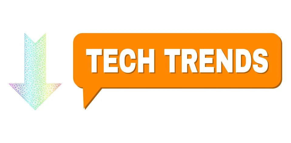 Spectral Network Gradient Arrow Down Icon and Tech Trends Chat Cloud with Shadow Stock Illustration