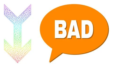 Spectral Network Gradient Arrow Down Icon and Bad Message Bubble with Shadow 스톡 일러스트