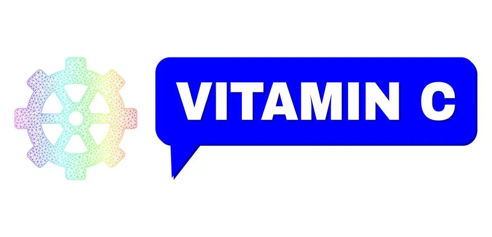 Spectral Network Gradient Gear Icon and Vitamin C Speech Bubble with Shadow Stockillustratie