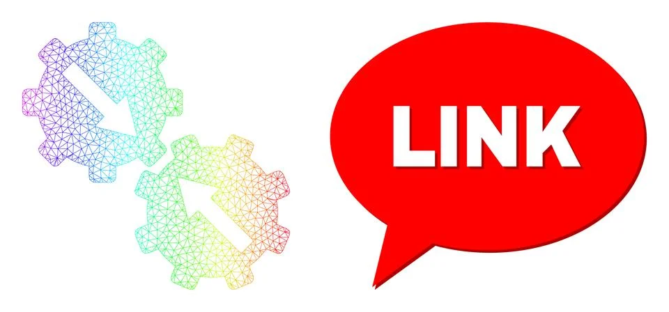 Spectral Network Gradient Gear Integration Icon and Link Chat Bubble with Shadow Stockillustratie