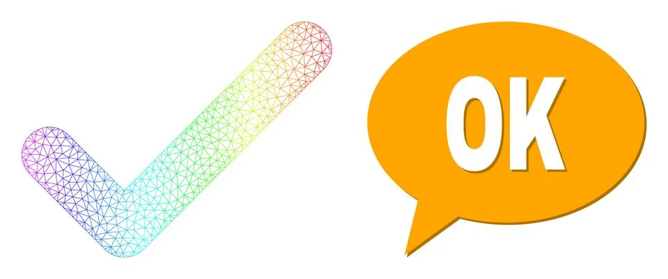 Spectral Network Gradient Ok Icon and OK Chat Bubble with Shadow Stock Illustration