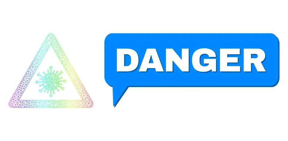 Spectral Network Gradient Virus Danger Icon and Danger Chat Bubble with Shadow イラスト素材