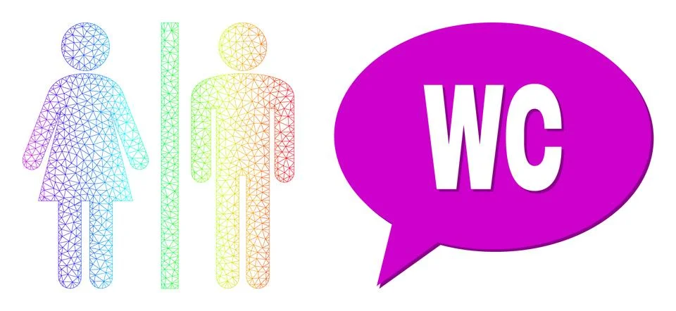 Spectral Network Gradient WC Persons Icon and WC Speech Cloud with Shadow Stock Illustration