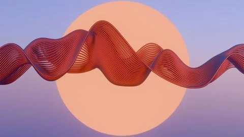 Spectral Serenity: Wavy Forms and Sunset Orb in a Pastel Dreamscape Stock Illustration