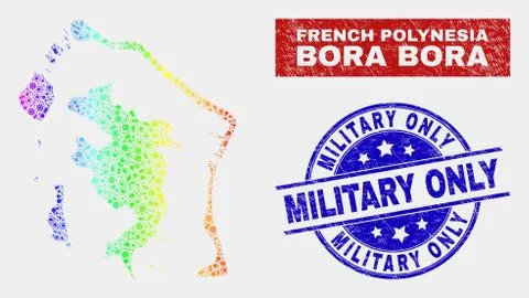 Spectral Service Bora-Bora Map and Distress Military Only Stamp Seals イラスト素材