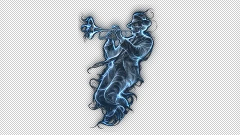 Spectral Skeleton Jazz Trumpeter Playing – Left-Facing Alpha Overlay 库存影片 344181153
