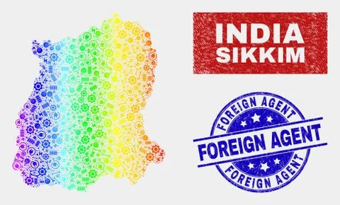 Spectral Tools Sikkim State Map and Scratched Foreign Agent Watermarks Stockillustratie