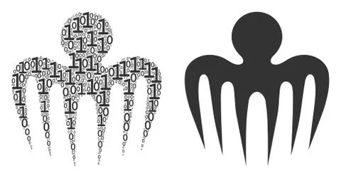 Spectre Octopus Mosaic of Binary Digits 스톡 일러스트