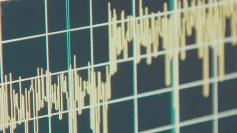 Spectrum analyzer screen with megahertz decibels and other readings Stock Footage 245959932