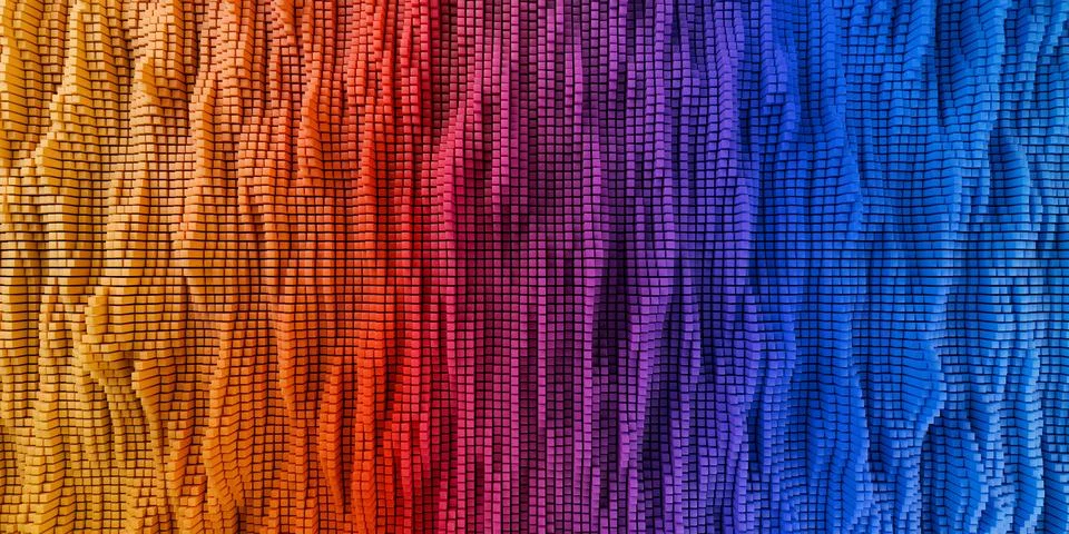Spectrum colored bar graph field from gradient cube or box mesh array backg.. Stock Illustration