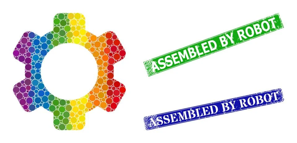 Spectrum colored gradient circle collage gear, and Assembled by Robot texture Stock Illustration