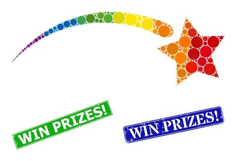 Spectrum colorful gradient rounded dot mosaic falling star, and Win Prizes! u 스톡 일러스트