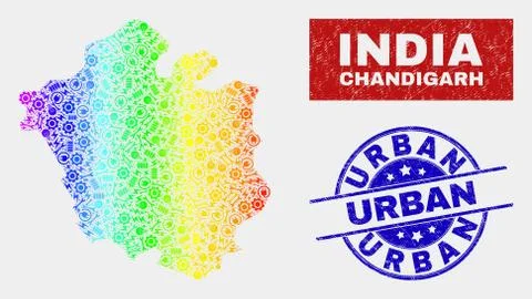Spectrum Component Chandigarh City Map and Scratched Urban Stamp Seals 스톡 일러스트